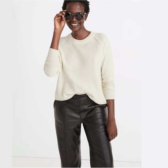 Madewell Roll-Trim Waffle Knit Pullover Sweater in Cotton & Merino Wool - Picture 1 of 12